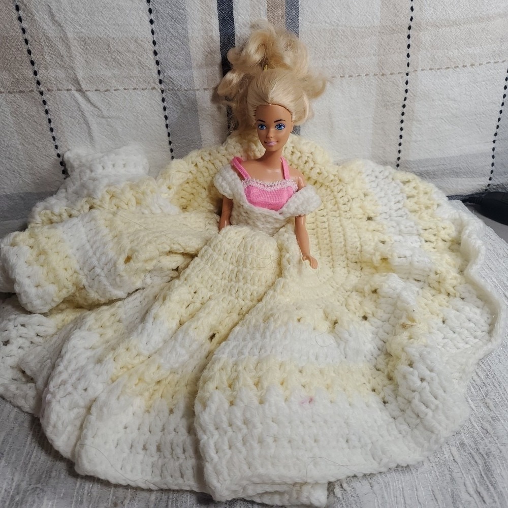 Handmade 11.5in Gown Doll Cream Vtg Crochet Southern Belle Lace Dress Accessory